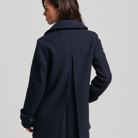 Superdry - Double Breasted Wool Pea Coat - Navy - Picture 2 of 5